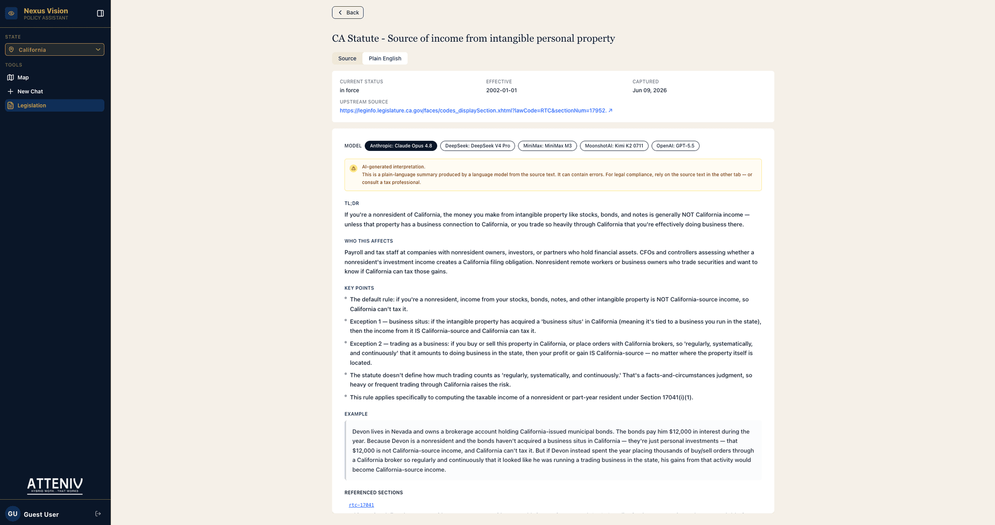 Every answer is grounded in real legislative sources, so you can trace each piece of guidance back to the underlying statute and trust what you're acting on.